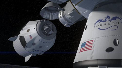 An artist's illustration depicting several SpaceX Dragon V2's at the ISS. Image Credit: SpaceX
