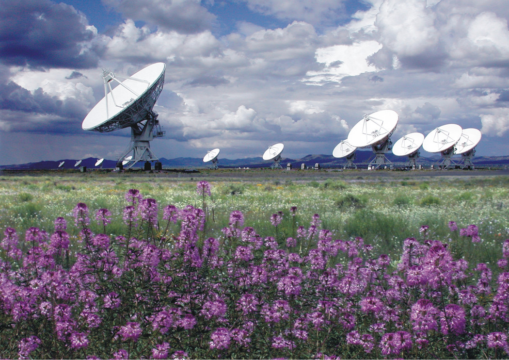The Very Large Array of radiotelescopes in Socorro, New Mexico. Radiotelescopes are being used for more than half a century, in the search for extraterrestrial intelligence. Is this means of communication also employed by other intelligent civilisations, and if so, could we understand and perceive their pressence? Image courtesy of NRAO/AUI and Photographer Kelly Gatlin; Digital composite: Patricia Smiley
