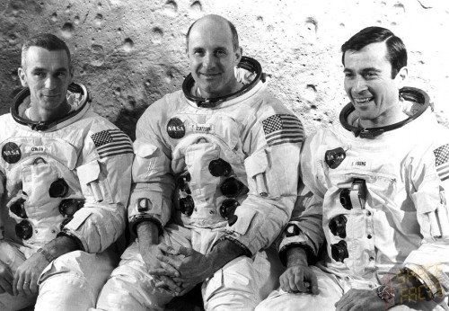 A recently-released clip by Slater shows Apollo 10's Gene Cernan and Tom Stafford (from left, pictured with crew mate John Young) navigating around the Moon. It is one of the only film clips taken inside of a working lunar module, synchronized with sound. Photo Credit: NASA