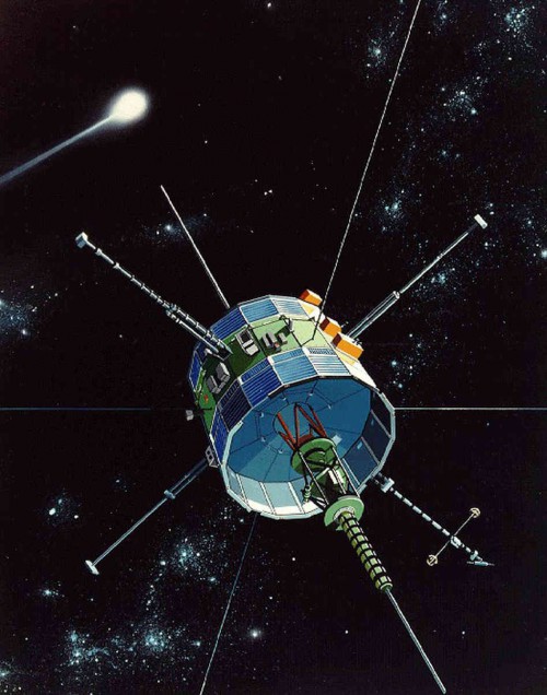 An artist's rendering shows the ISEE-3 (by this time, ICE) spacecraft approaching Comet Giacobini-Zinner in 1985. Image Credit: NASA