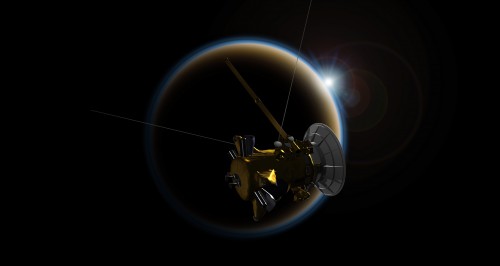 Artist's conception of the Cassini spacecraft observing a sunset on Titan. Such studies can also help astronomers understand the atmospheres of exoplanets. Image Credit: NASA/JPL-Caltech