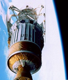 Mounted atop Boeing's Inertial Upper Stage (IUS), the Magellan spacecraft departs Atlantis' payload bay on 4 May 1989. Photo Credit: NASA
