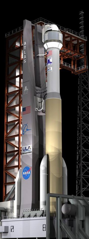 An artist's concept of Boeing's CST-100 atop a ULA Atlas V rocket. Image Credit: ULA