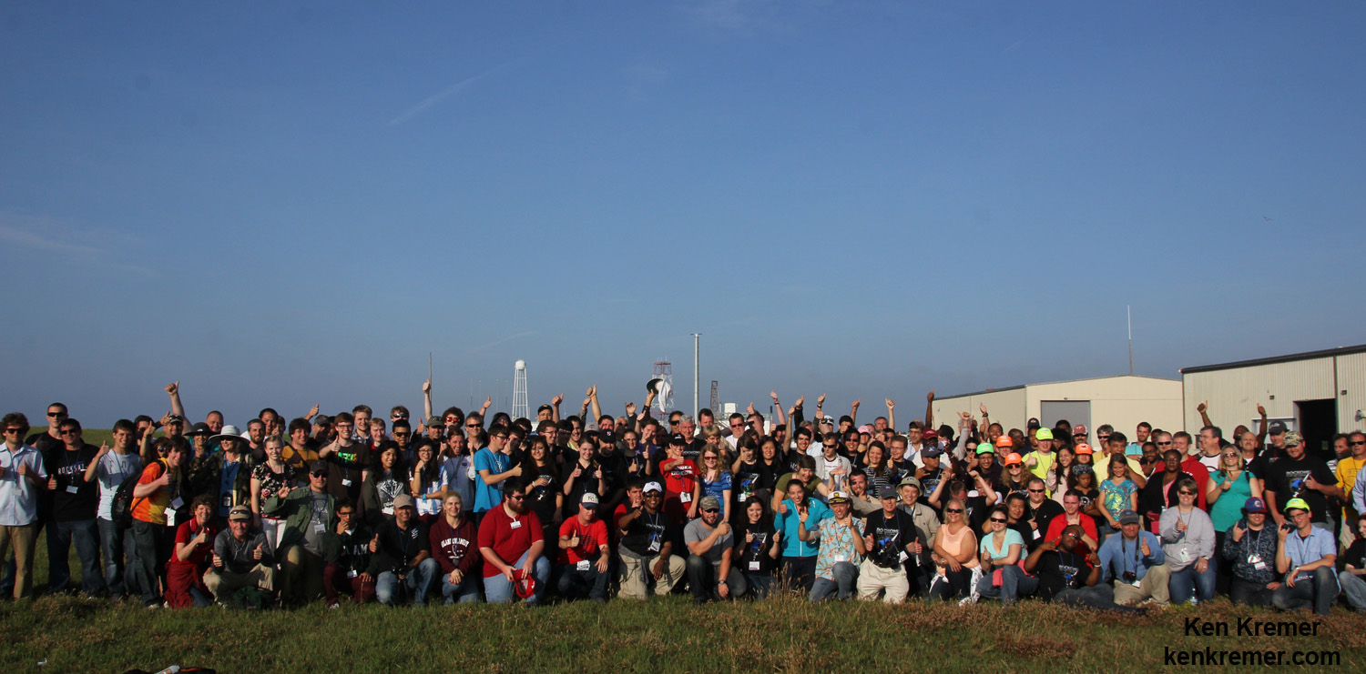 Students and teachers give exuberant thumbs-up after successful RockOn sounding rocket launch on June 26, 2014.  Credit: Ken Kremer - kenkremer.com/AmericaSpace