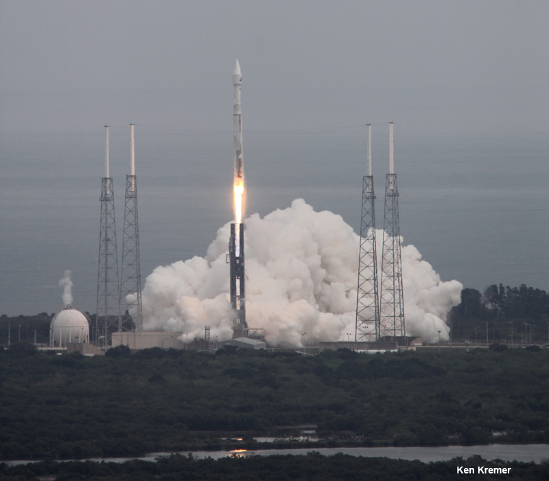 NASA’s Mars bound MAVEN spacecraft launches atop Atlas V booster at 1:28 p.m. EST from Space Launch Complex 41 at Cape Canaveral Air Force Station on Nov. 18, 2013. Image taken from the roof of the Vehicle Assembly Building (VAB) at NASA’s Kennedy Space Center. Credit: Ken Kremer/kenkremer.com