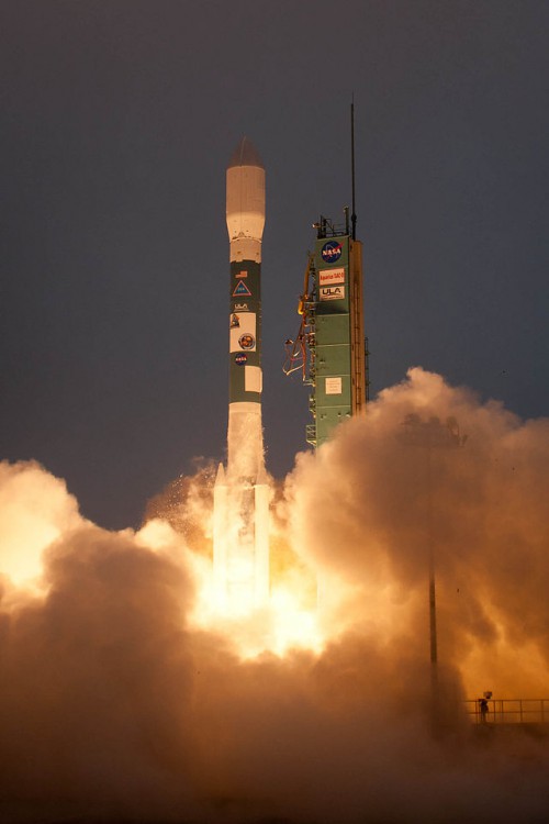 A Delta II 7320, akin to the one earmarked for Tuesday's OCO-2 mission, launches Argentina's SAC-D Earth sciences satellite in June 2011. Photo Credit: NASA
