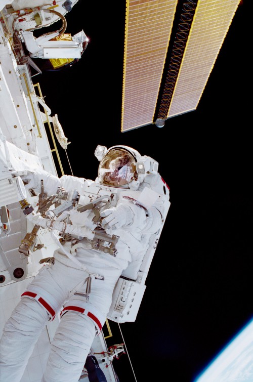 Andy Thomas, pictured during his one and only EVA on STS-102 in March 2001. Photo Credit: NASA