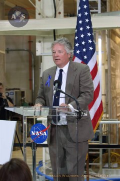 Rick Armstrong, one of Neil Armstrong's sons, spoke at today's ceremony. He and his brother, Mark, also presented the facility with a painting of their late father. Photo Credit: Alan Walters/AmericaSpace