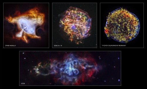 Composite Chandra image of four supernovae - the Crab Nebula, Tycho, G292.0+1.8, and 3C58. Image Credit: NASA/CXC/SAO