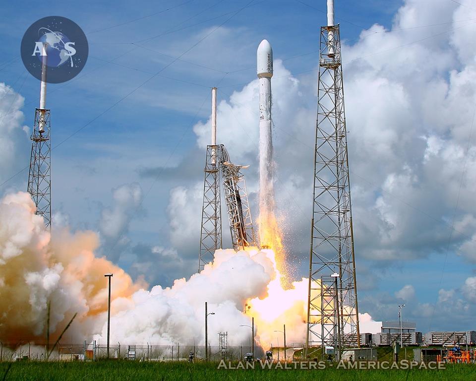 The first Orbcomm launch with SpaceX on 14 July, with six Orbcomm Generation-2 (OG-2) satellites onboard. SpaceX is primed to return their Falcon-9 rocket to flight with the next set of Orbcomm satellites in 6-8 weeks. Photo Credit: Alan Walters/AmericaSpace