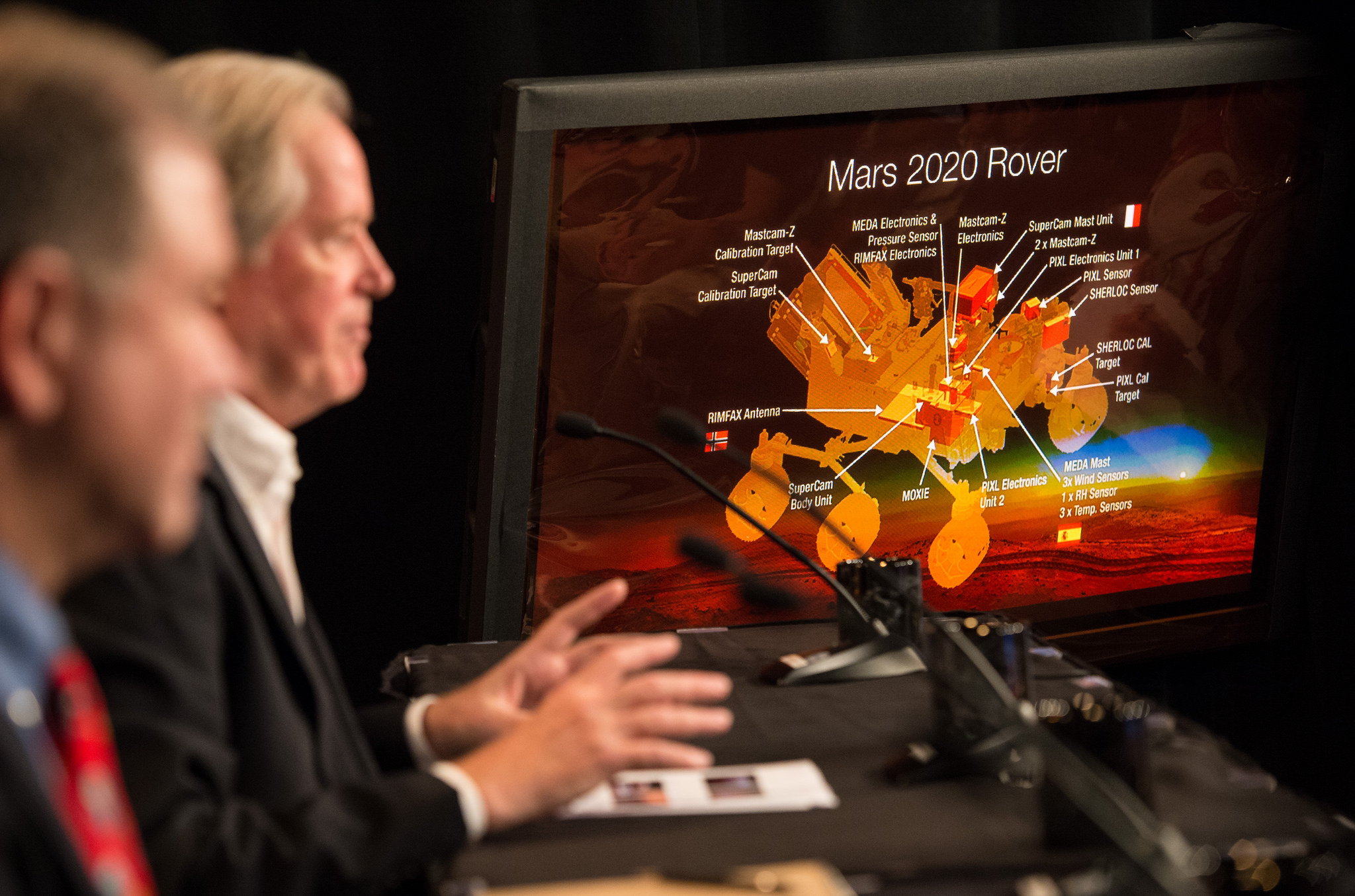 NASA manager Michael Meyer, lead scientist for NASA's Mars Exploration Program, outlines science instrument suite selected for NASA’s next generation 2020 Mars rover at media briefing held at NASA Headquarters on July 31, 2014.    Credit: NASA