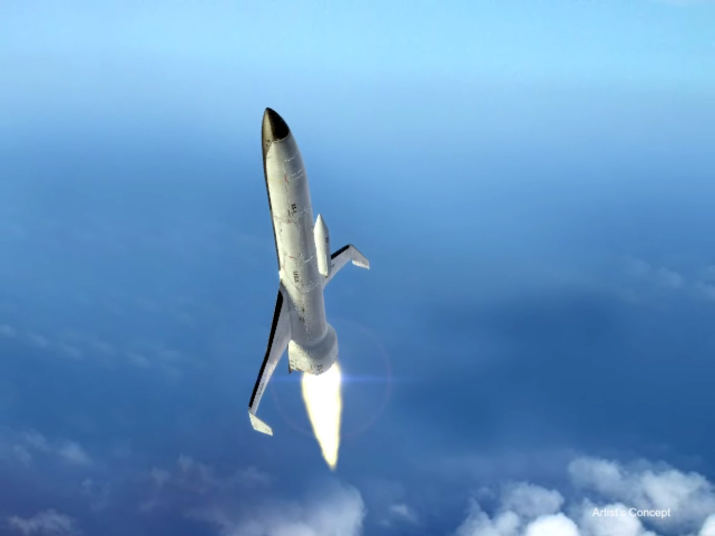 Artist’s concept showing DARPA Experimental Spaceplane XS-1 soaring to space. Credit: DARPA 