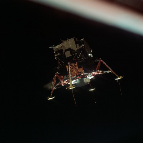 The lunar module Eagle, photographed by Mike Collins in the moments after undocking. Photo Credit: NASA