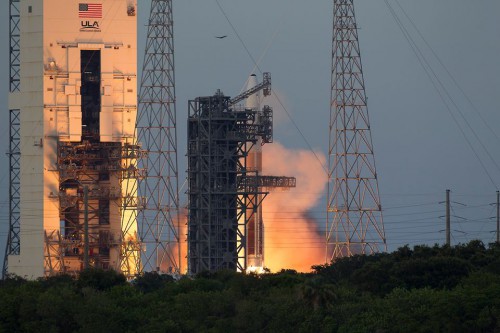 Following a few seconds of computer-controlled health checks of the performance of the RS-68 engine, the twin GEM-60 boosters were fired and the Delta IV Medium+ (4,2) was committed to flight. Photo Credit: John Studwell/AmericaSpace