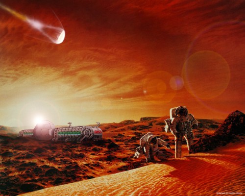 An artist's concept of a NASA manned mission to Mars. Image Credit: NASA/Ames Research Center 