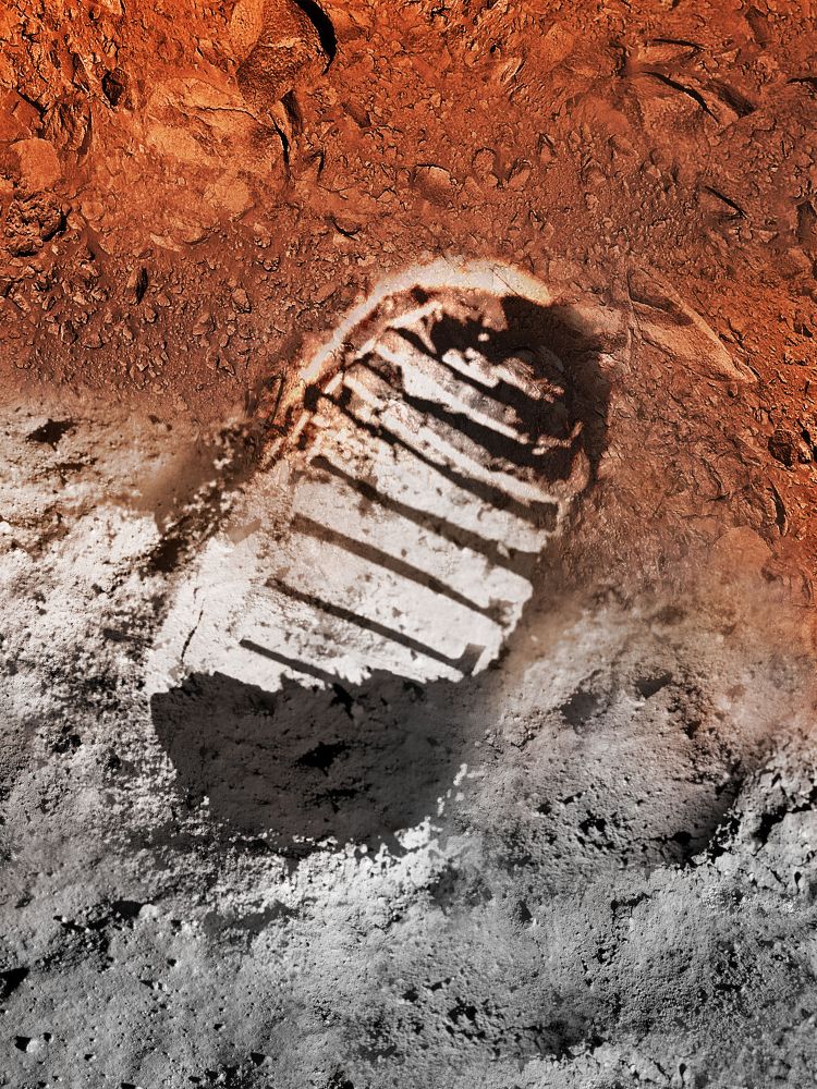 Artist's concept image of a boot print on the moon and on Mars. This week marks the 45th anniversary of Apollo 11's landing on the Moon, in 20 July 1969. Will this anniversary be celebrated as just another historical event ever-receding further into the past, or as a source of inspiration for future achievements in space? Image Credit: NASA