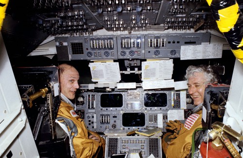 Pictured during their training for STS-4 are Commander Ken Mattingly (left) and Pilot Hank Hartsfield. Photo Credit: Joachim Becker/SpaceFacts.de