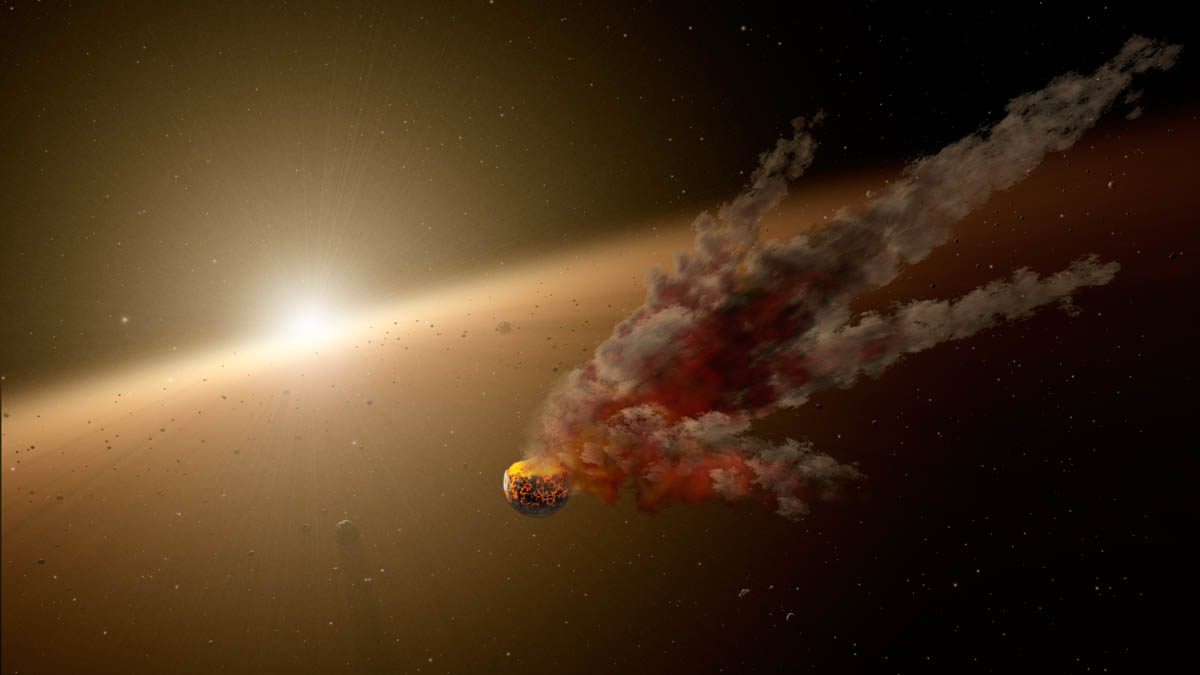 Artist's conception of an asteroid collision around the Sun-like star NGC 2547-ID8. Image Credit: NASA/JPL-Caltech