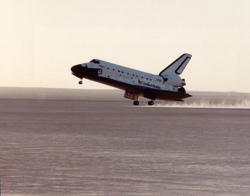 Nagel performs a "low-energy" landing of Atlantis on 11 April 1991 at Edwards Air Force Base, Calif. Photo Credit: NASA