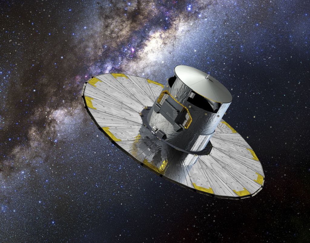 Artist's concept of the Gaia. Having recently completed a rigorous test and commissioning phase, the space observatory began its five-year primary science mission of mapping and cataloguing approximately 1 billion stars in the Milky Way galaxy. Image Credit: ESA–D. Ducros, 2013