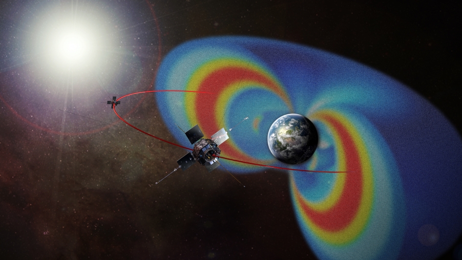 NASA's Van Allen Probes orbit through two giant radiation belts surrounding Earth. Recently, the probes discovered a third radiation belt. Their observations help explain how particles in the belts can be sped up to nearly the speed of light. Image Caption and Credit: NASA