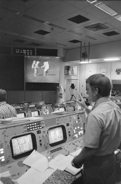 Flight Director Gerry Griffin was a key ally of Scott and Irwin, having worked extensively with them on their geology training expeditions. He knew the intricacies of the timeline, but was also keenly aware of the scientific potential of the troublesome core sample. Photo Credit: NASA