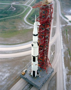 Apollo 15's Saturn V is rolled out to Pad 39A, ahead of humanity's fourth manned landing mission to the Moon. The next heavy-lift vehicle capable of such a feat, the Space Launch System (SLS), is four years away from its maiden voyage. Photo Credit: NASA