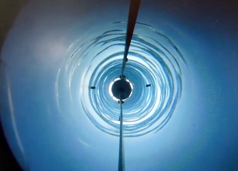 After drilling through the 800-meter-thick ice sheet that covers subglacial lake Whillans in western Antarctica, a US research team discovered a thriving microbial ecosystem on the lake floor that hasn't been reached by sunlight possibly for up to a million years. The image shows the view down the bore hole as the drill melted its way through the ice. Image Credit: Reed Scherer/Northern Illinois University