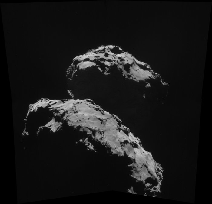 From ESA: "Four image NAVCAM mosaic of Comet 67P/Churyumov-Gerasimenko, using images taken on 10 September when Rosetta was 27.8 km from the comet." Image Credit: ESA/Rosetta/NAVCAM