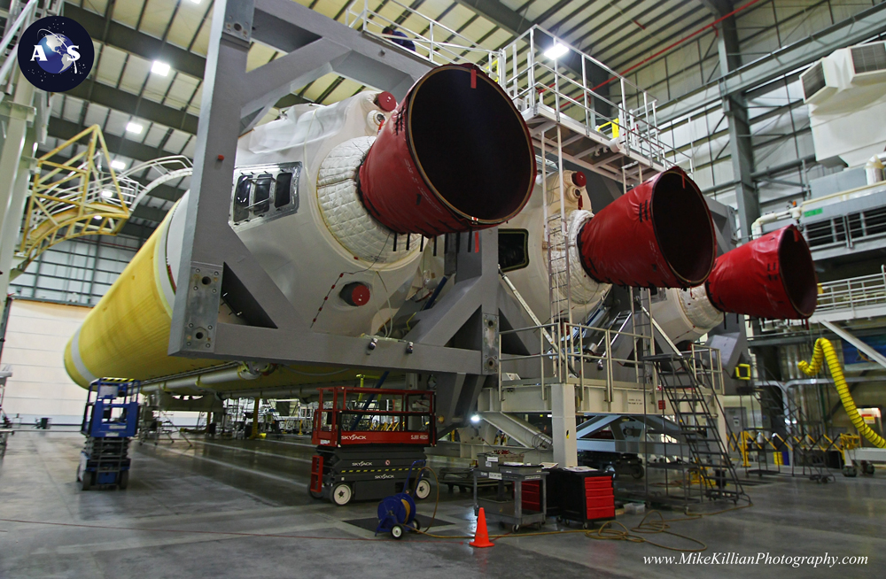 The "business end" of the three Common Booster Cores (CBCs) for the Delta IV Heavy are readied for America's next step towards deep space. Photo Credit: Mike Killian/AmericaSpace