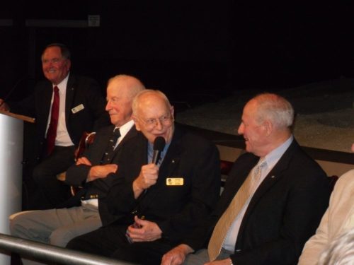 ASF's events provide guests with opportunities to hear stories from spaceflight legends. At 2013's Skylab 40th anniversary event, astronaut Alan Bean talks to crewmate Jack Lousma, flanked by Bob Crippen, Paul Weitz, and Gerald Carr. Photo Credit: Emily Carney