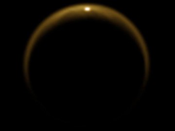 An image taken by Cassini's Visual and Infrared Mapping Spectrometer instrument in 2009, showing a specular reflection off the mirror-like surface of Jingpo Lacus, a lake near the western shores of the sea known as Kraken Mare in the northern hemisphere. Image Credit: NASA/JPL/University of Arizona/DLR