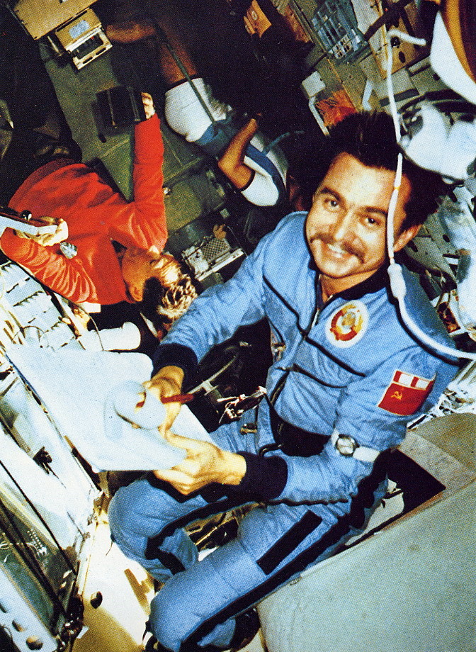 Anatoli Berezovoi, pictured aboard Salyut 7 in 1982. His 211-day mission with Valentin Lebedev secured the record for the longest single spaceflight. Photo Credit: Joachim Becker/SpaceFacts.de