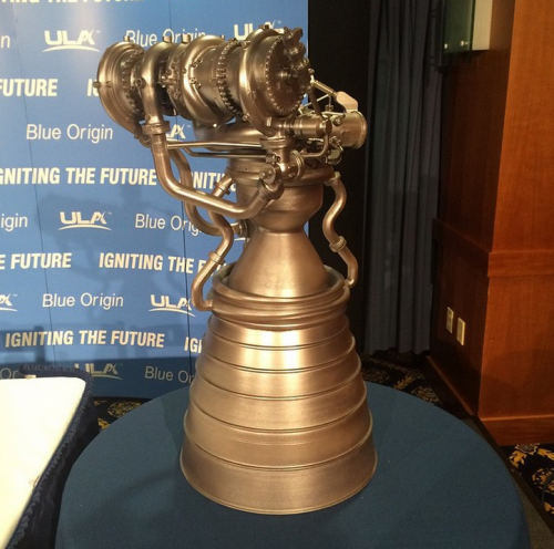 Display model of Blue Origin BE-4 rocket engine at a media briefing at the National Press Club in Washington, D.C., on Sept. 17, 2014. Credit: ULA