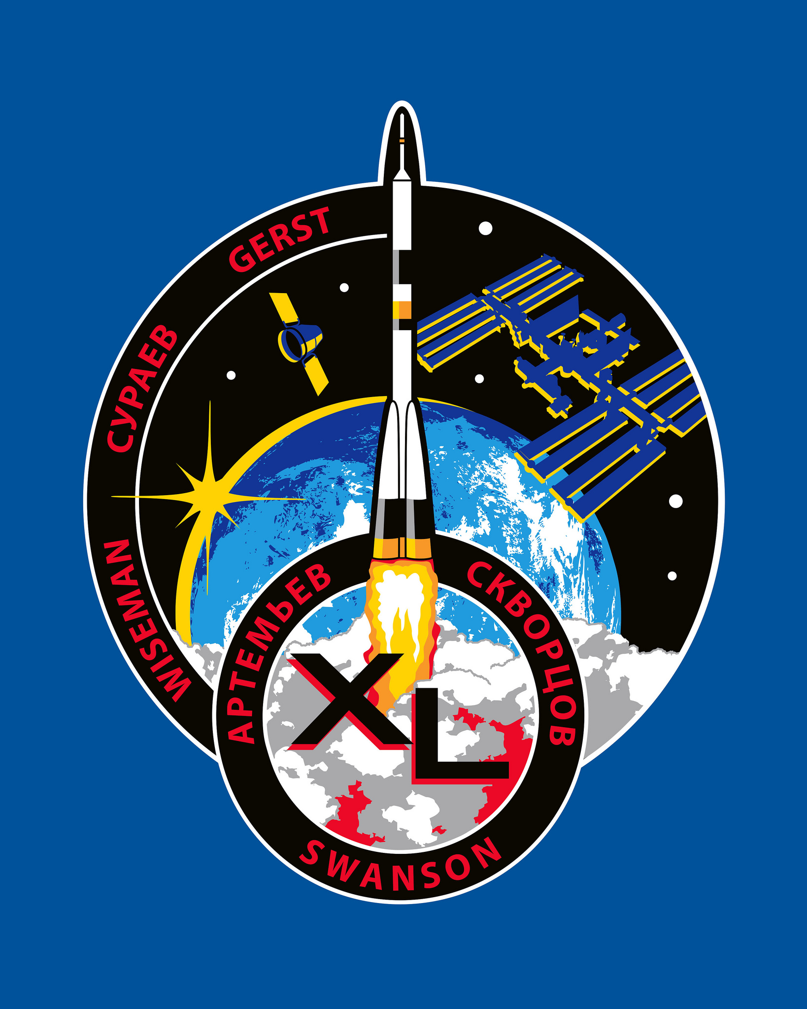 The Expedition 40 crew patch, emblazoned with the surnames of the U.S.-Russian-German crew. Image Credit: NASA