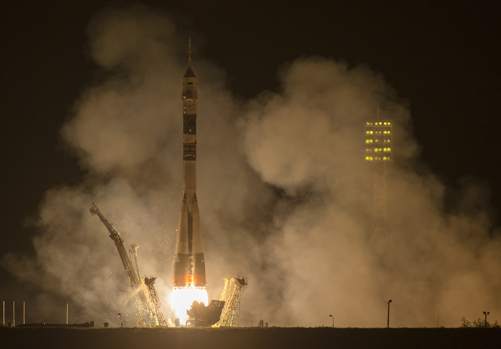 Soyuz TMA-14M takes flight at 2:25 a.m. local time Friday, 26 September (4:25 p.m. EDT Thursday, 25 September) from Site 1/5 at Baikonur Cosmodrome. Photo Credit: NASA