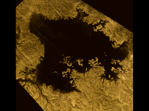Radar image from Cassini of Ligeia Mare, the second largest sea on Titan, with associated rivers. Image Credit: NASA/JPL-Caltech/ASI/Cornell