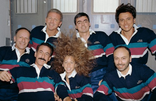 Claude Nicollier (far left) became the first Swiss spacefarer and the first European shuttle mission specialist when he participated in the STS-46 flight aboard Atlantis in the summer of 1992. Photo Credit: NASA