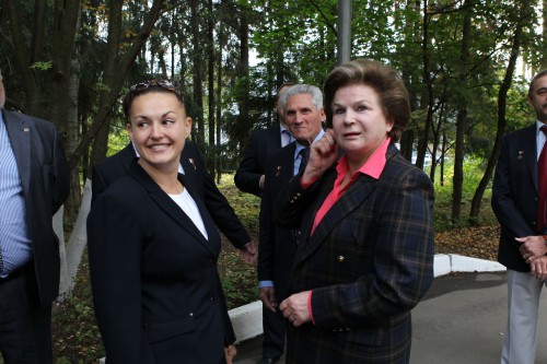 Yelena Serova talks with Valentina Tereshkova, the first woman in space. Photo Credit: NASA