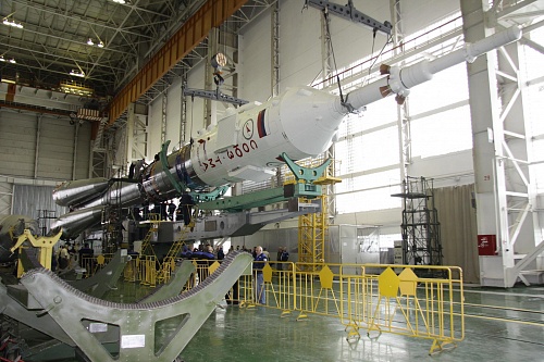 The Soyuz TMA-14M launch vehicle undergoes final preparations at Baikonur, ahead of its rollout to Site 1/5. Photo Credit: Roscosmos