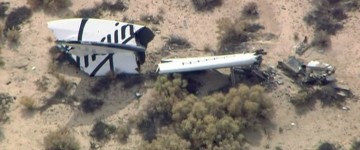 Another view of SpaceShipTwo wreckage on the Mojave Desert's floor. Image Credit: KNBC News/Reuters