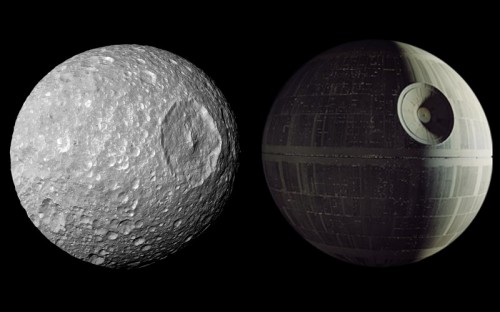 Mimas is sometimes called the "Death Star" moon, due to its resemblance to the Death Star in Star Wars. Image Credit: The Daily Beast
