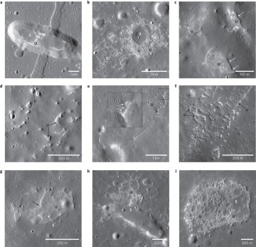 Images of some of the irregular mare patches that have been recently discovered on the Moon. Examples of smooth and uneven deposits are marked with 'S' and 'U' respectively. Image Credit: NASA/GSFC/Arizona State University 