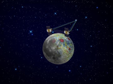 Using a precision formation-flying technique, the twin GRAIL spacecraft mapped the Moon's gravity field in unprecedented detail. Radio signals traveling between the two spacecraft provided scientists the exact measurements required as well as a flow of information not interrupted when the spacecraft were at the lunar farside, not seen from Earth. The result was the most accurate gravity map of the Moon ever made. Image Credit: NASA/JPL-Caltech