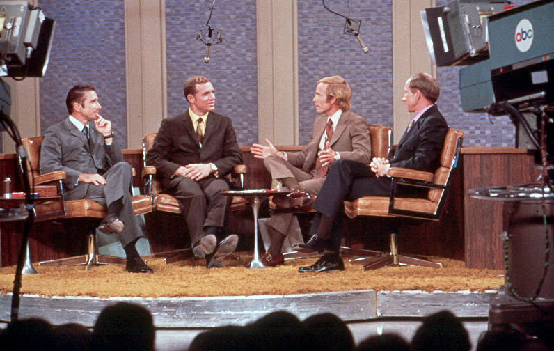The crew of Apollo 15 unwinds with TV's Dick Cavett in 1971. From left, Jim Irwin, Dave Scott, Dick Cavett, and Al Worden. The Apollo program was well-documented in pop culture during that time. Photo Credit: The Project Apollo Image Archive (http://www.apolloarchive.com/apollo_gallery.html)