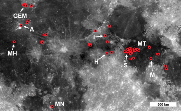 Red circles indicate the location of either a single irregular mare patche on the Moon's near side at least 100 m in diameter, or a cluster of smaller such features, as revealed by NASA's Lunar Reconnaissance Orbiter spacecraft. Image Credit: NASA/GSFC/Arizona State University 