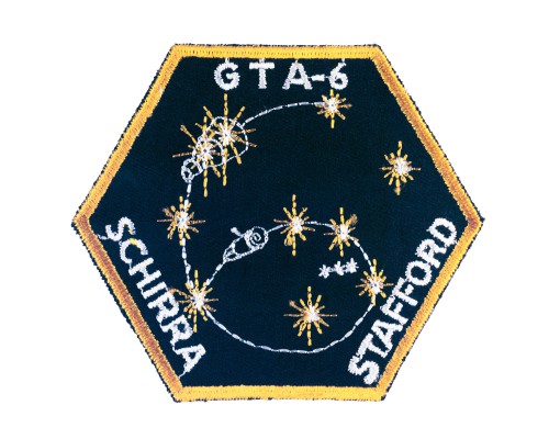 The Gemini VI mission patch, highlighting its rendezvous commitment. Image Credit: NASA