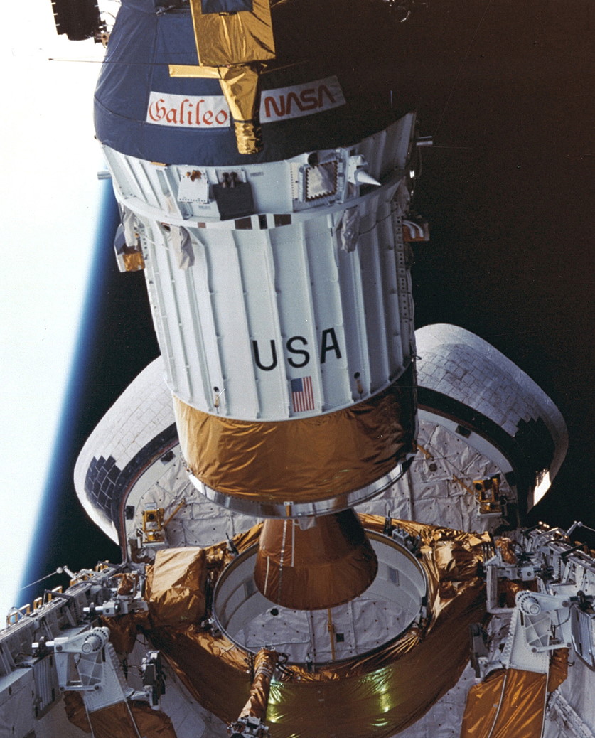 Emblazoned with the script-like "Galileo" lettering and the block "NASA" letters, the spacecraft represented a marriage of romance and adventure with science and technology for STS-34's Shannon Lucid. Photo Credit: NASA