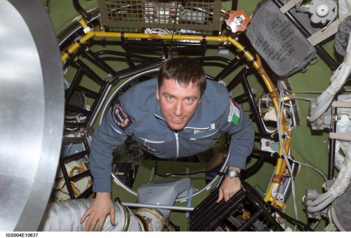 Roberto Vittori, pictured during his first voyage to the International Space Station (ISS), in April 2002, aboard the Soyuz TM-34 "taxi" mission. Photo Credit: NASA