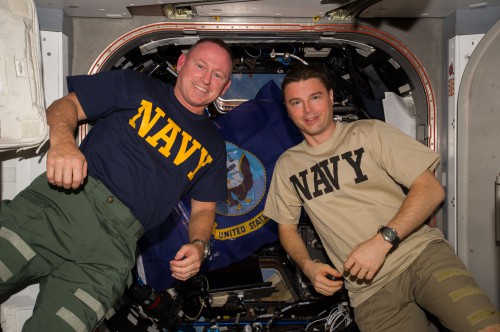 Barry "Butch" Wilmore (left) and Reid Wiseman were the first all-Navy U.S. spacewalking duo since STS-126 in November 2008. Photo Credit: NASA
